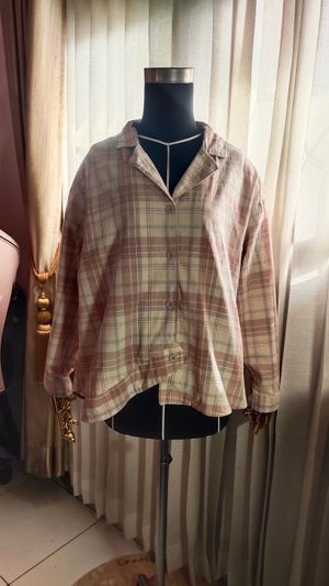 ROMP Kemeja Atasan Wanita Kotak-kotak Pastel Pink Soft Pink