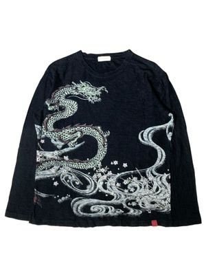 Mind games oriental dragon floral graphic long sleeve tee