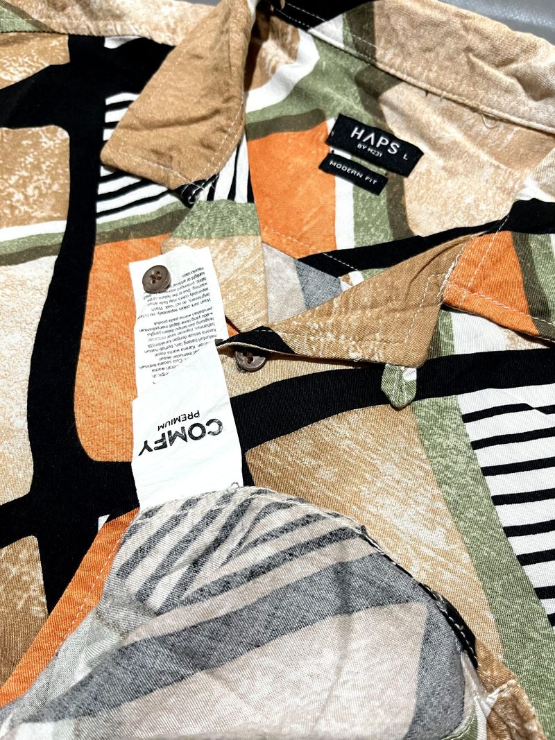 HAPS Man's Short Shirt Open Collar Abstrak Pattern, foto 3