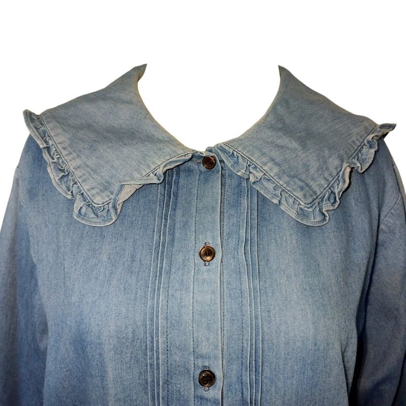 FREAK'S STORE Sailor Ruffle Platter Collar Denim BlouseShirt, foto 7