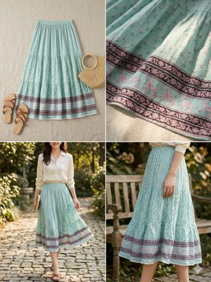 Rok motif bunga warna hijau mint.🔥