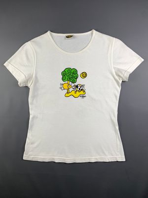 ene White Cute Cow Graphic Art Fitted Tee (S)