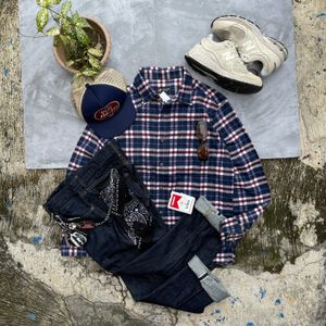 Kangol Grunge Indie Casual shirt Pria white navy