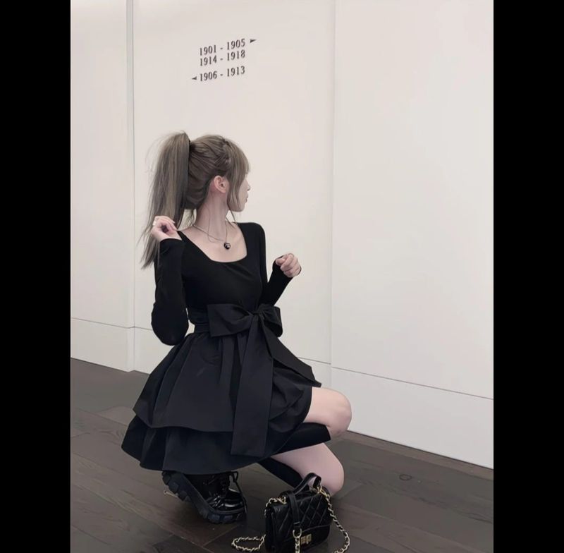 Korean Style Black Midi Dress, foto 2