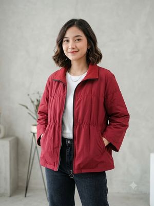 Jaket casual ziper maroon