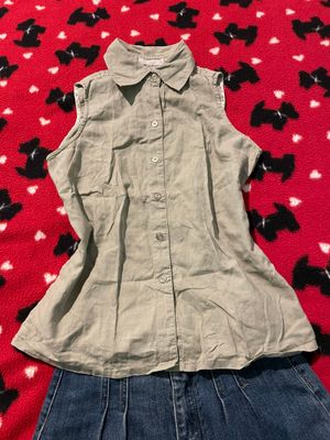 Sleeveless Linen-Blend Button-Down Shirt U2LADIES