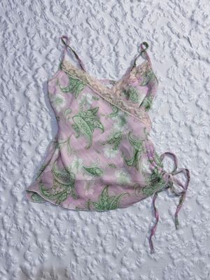 ♡✧ Baby Pink and Green Paisley Ruched Cami