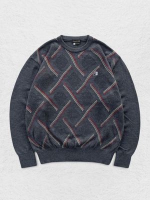 JAPANESE BLACK & WHITE PATTERN LOGO GREY KNITWEAR