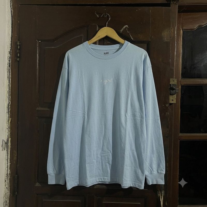 X-girl Japan Chest Eimbordery Script Light Blue Tee L/S, foto 2