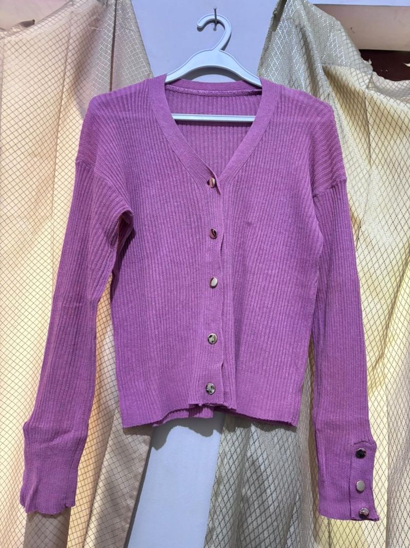 dark pink ribbed knit cardigan top 🎀, foto 2