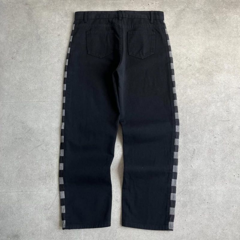 Basic denim checkerboard accents longpants black jeans, foto 4