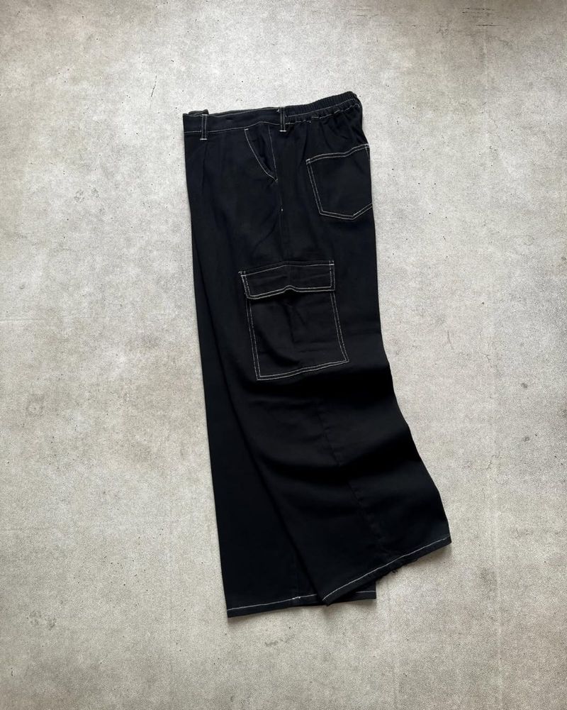 Basic cargo longpants contrast stitching black jeans, loose, foto 4