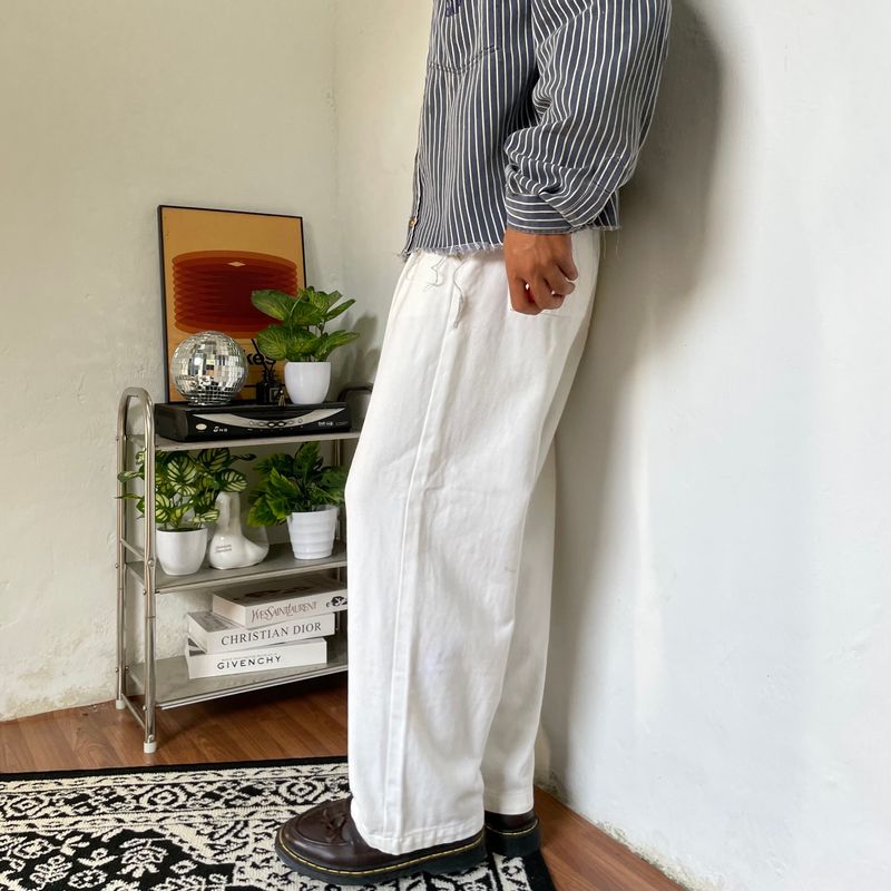 Double pleated white denim Baggy jeans, foto 2