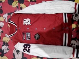 Casual Leather jacket Pria white red