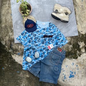 A Bathing Ape Grunge Indie T-shirt Pria purple blue