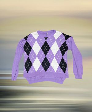 Purple Argyle Crew Neck Knit Sweater