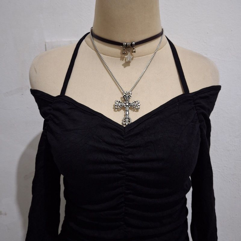 y2k off shoulder black dress, foto 7