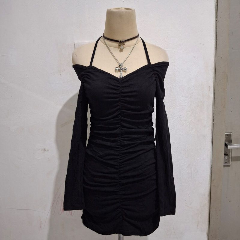 y2k off shoulder black dress, foto 4