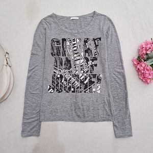 RELACHE Grey Graphic Long Sleeve Tee Soft Grunge Streetwear