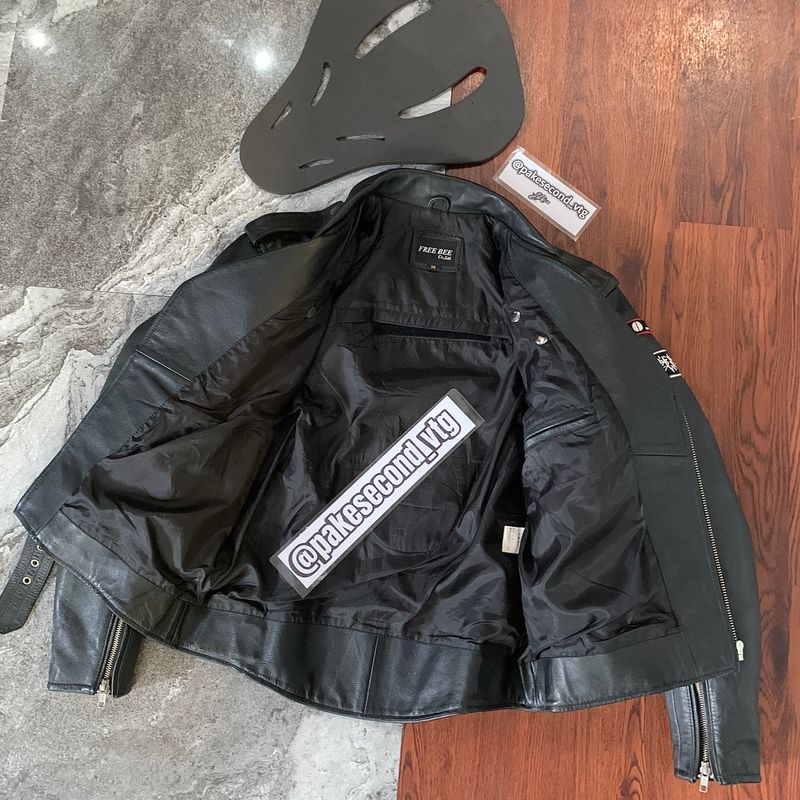 Biker Leather jacket Pria black, foto 8