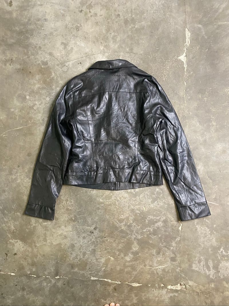 leather jacket boxy kerah daun, foto 2