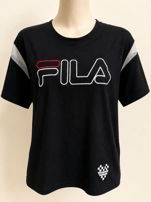 FILA Pink Latte Japan Tee Bordir Logo Black Mesh