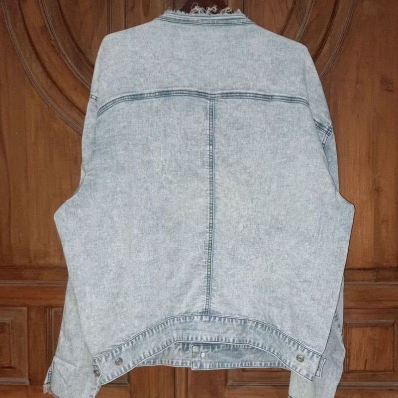 8SECONDS Jaket Denim Stretch Semi Batwing Pria Light Blue, foto 2
