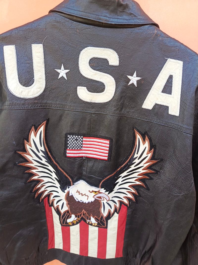 Vintage american flag eagle back leather jacket bikers bekas, foto 2