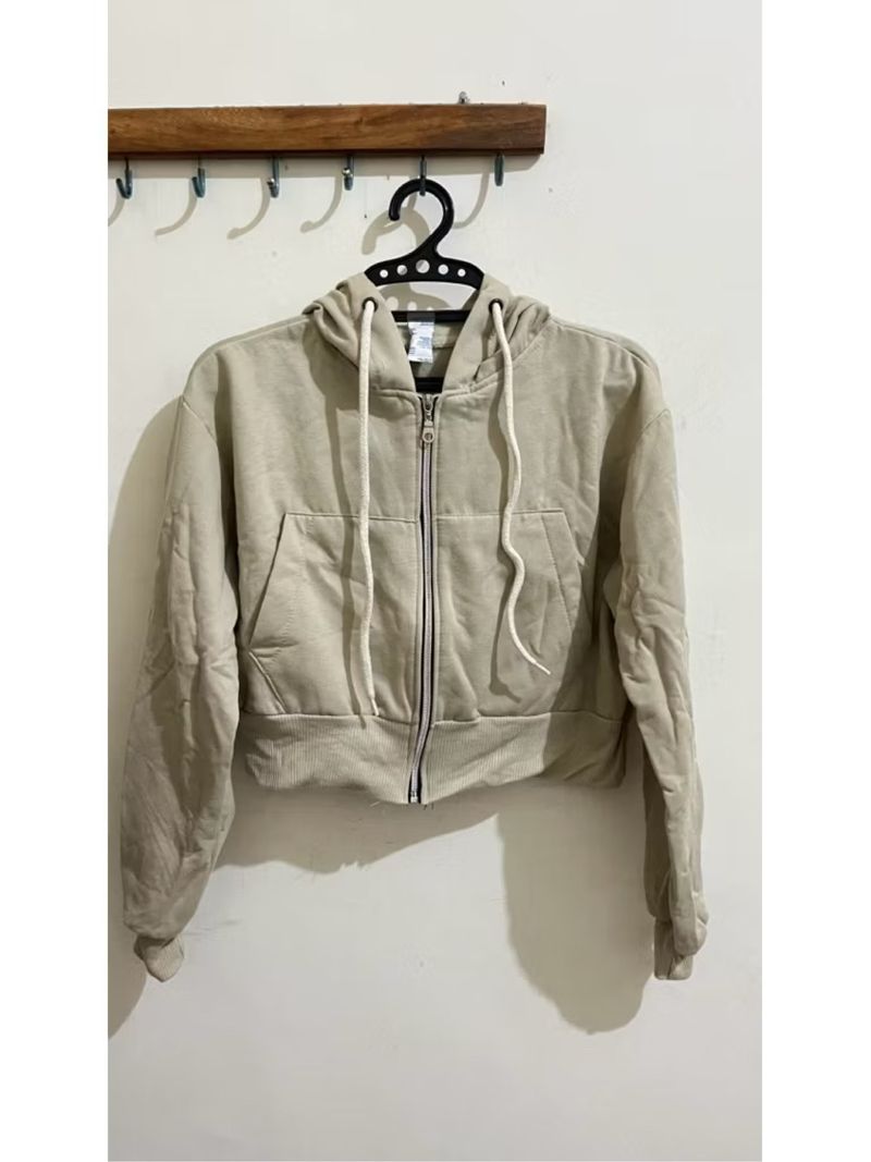 HOODIE ZIPPER CROP CREAM, foto 4