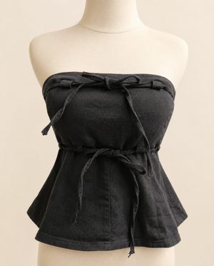 Topazette Tube Peplum Denim Hitam Premium Double Furing Cup