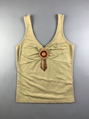 2000s Cecil McBee Olive Green Beaded Brooch Tanktop (M)