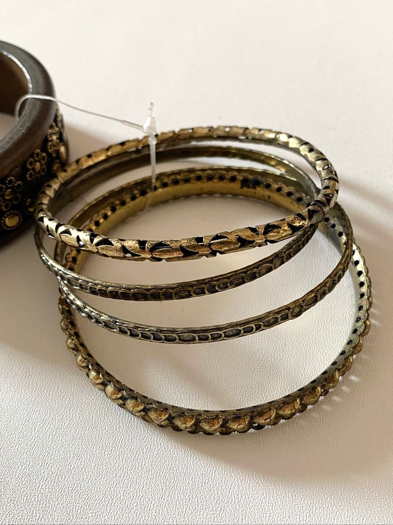 Vintage Bangles Bracelets Wood and Metal, foto 3