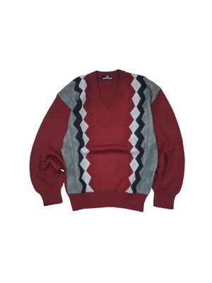 Maroon Zigzag V-Neck Knit