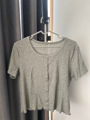 Atasan wanita knith grey pendek thrift