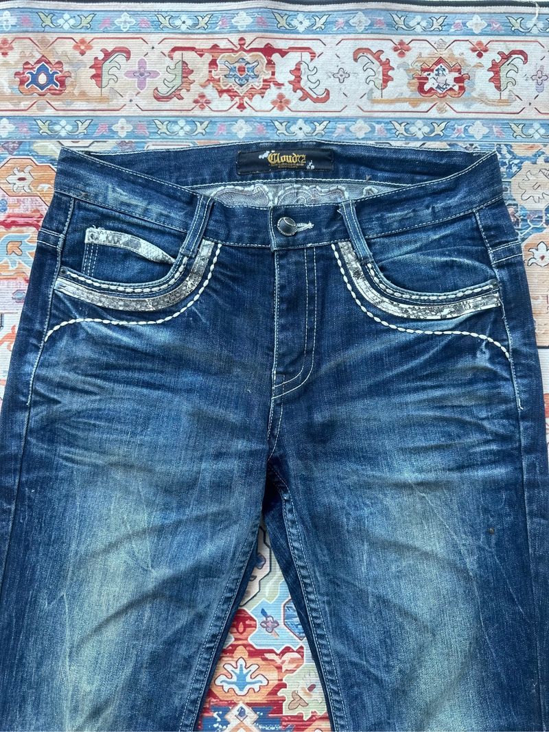 Y2K Gothic Punk Indigo Denim - Python Snake & Skull Embroide, foto 3