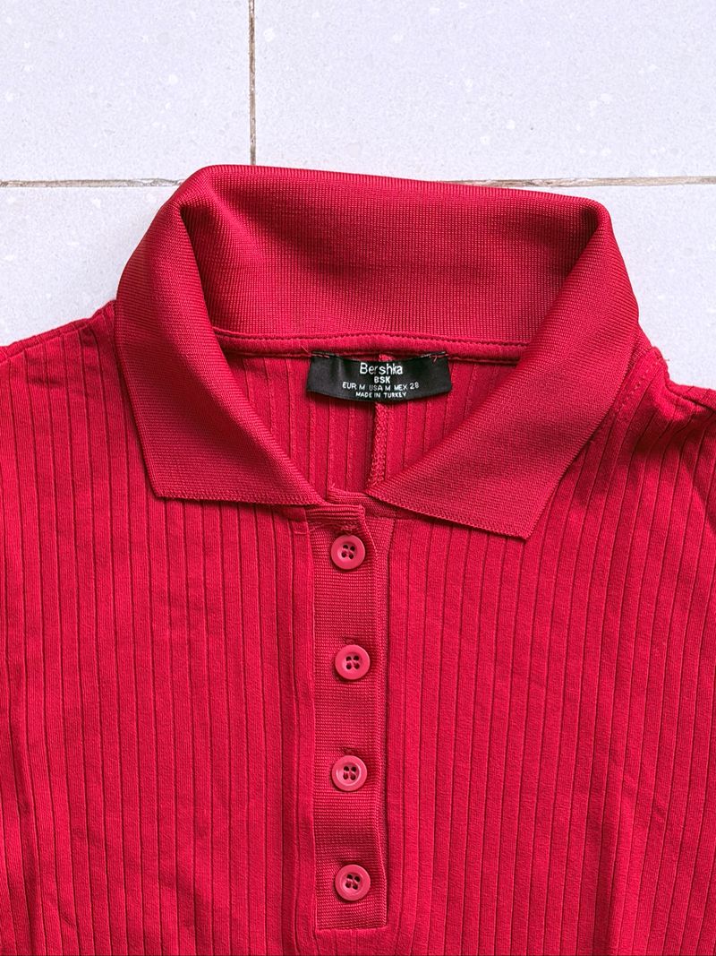 Bershka red slim collared dress, foto 2