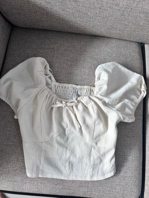 COLORBOX Puff Sleeve Fitted Crop Top Off White