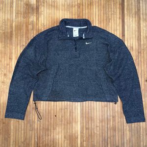 NIKE WOMENS GREY SPORTWEAR EMBROIDERED LOGO HALF ZIPPER CROP