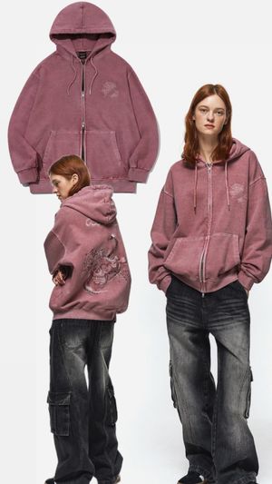 COMPAGNO DOUBLE ZIPPER HOODIE WASHED PINK PIGMENT