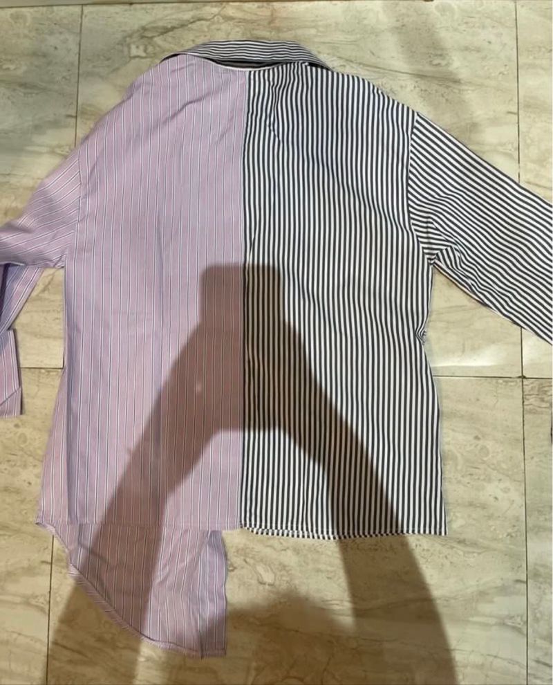 Asymmetrical Deconstructed Striped Button Up Kemeja/Shirt, foto 8