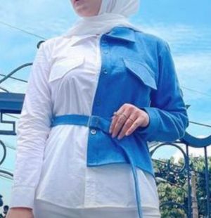 Kemeja kombinasi jeans + belt