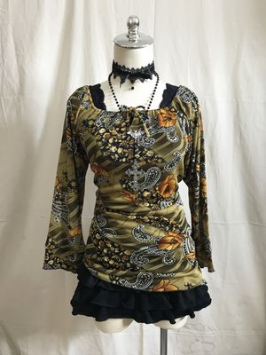 Fairy Grunge Whimsy Green Paisley Bell Sleeve Top