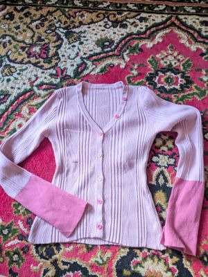 Cardigan pink bulu halus