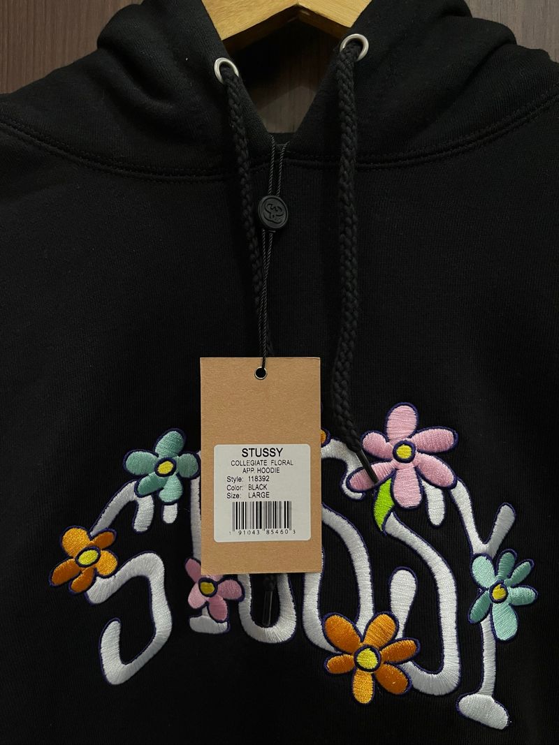Hoodie Stussy Collegiate Floral App - L Black - Preloved