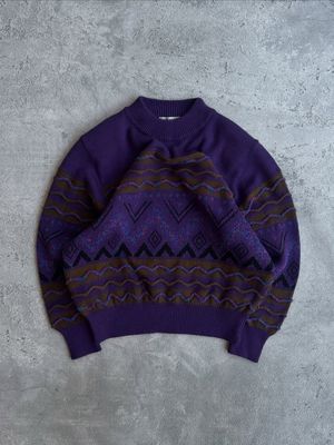 Runic knitwear vintage 3D textured pattern grandpa sweater