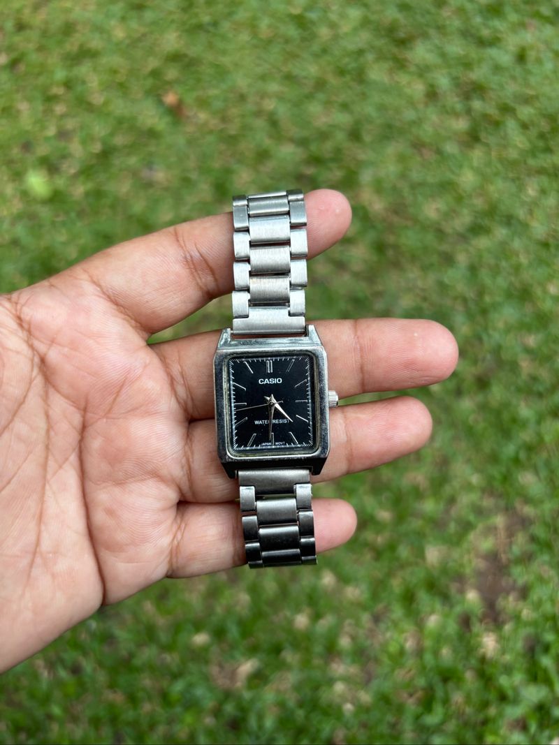 JAM TANGAN CASIO TANK SILVER BLACK DIAL, foto 4