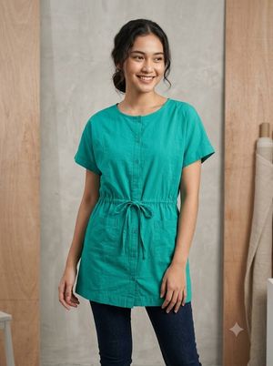 Kemeja Tunik Katun Hijau Tosca