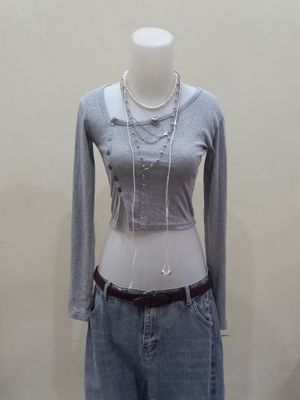 Acubi EIN Grey Cropped Cardigan With Diagonal