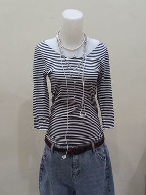 Raybeams Grunge Black White Striped Tee
