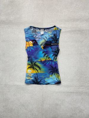 vintage hawaiian sunset beach printed top